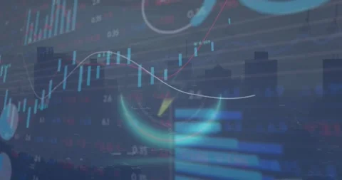 Animation of thunder icon in circles and multiple graphs and loading circles Stock Footage 247772862