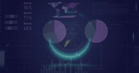 Animation of thunder icon in circles over infographic interface against black Stock Footage 247772861