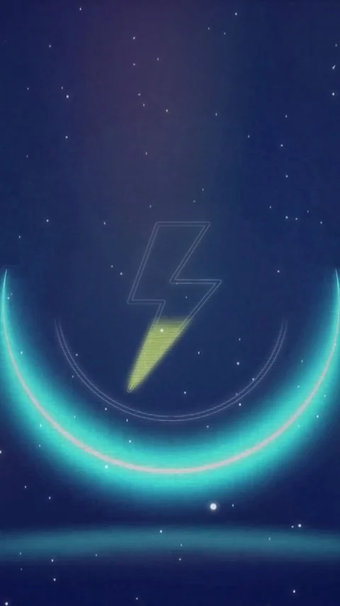 Animation of thunder icon over light trails and stars Stock Footage 319055439