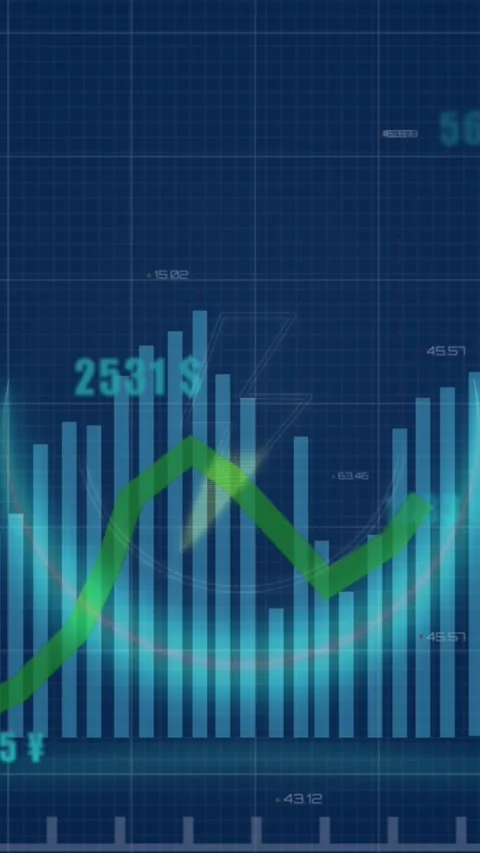 Animation of thunderbolt icon over statistical data processing against blue Stock Footage 344594822