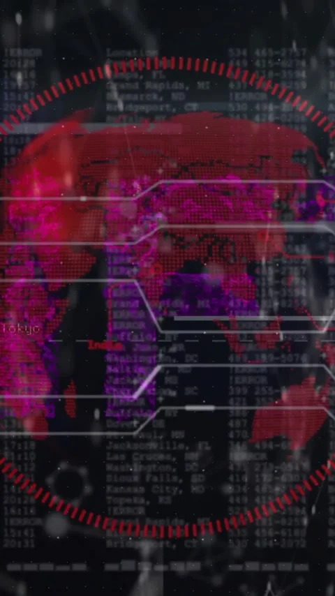 Animation of thunderstorm, changing numbers, computer interface over rotating Stock Footage 323577848