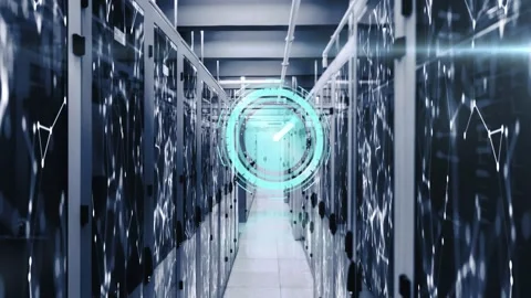 Animation of ticking clock and network of connections against computer server Stock Footage 328004866