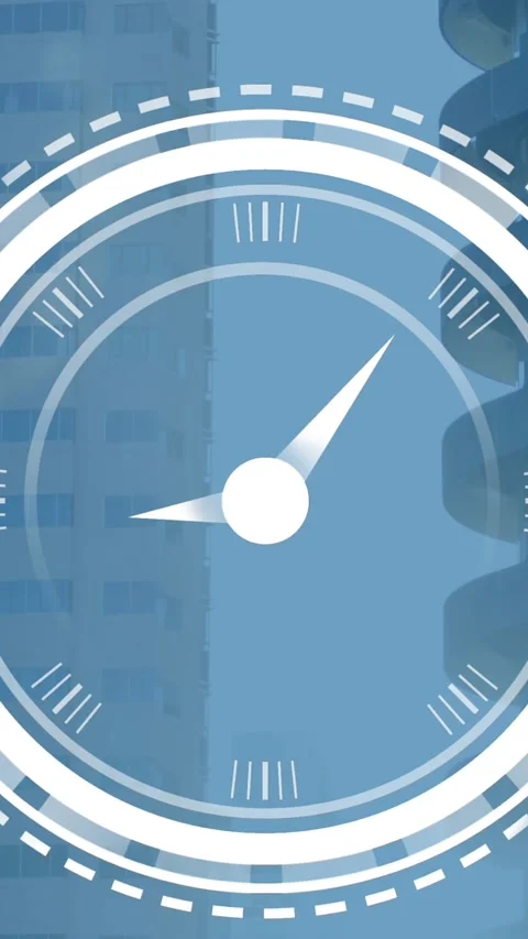 Animation of ticking clock icon against view of tall buildings Stock Footage 343955794