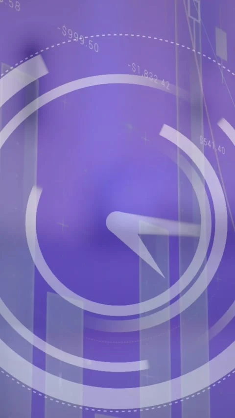 Animation of ticking clock icon and statistical data processing against view of Stock Footage 344803215