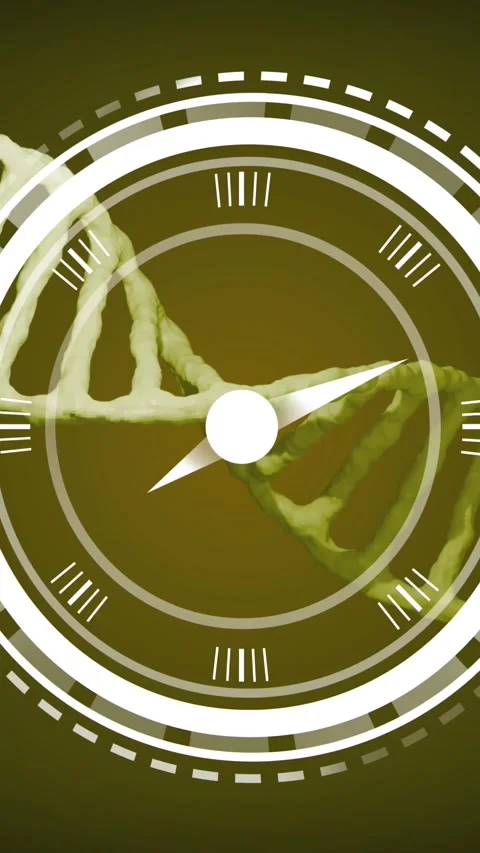 Animation of ticking clock icon over dna structure against color changing Stock Footage 321111421