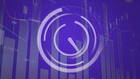 Animation of ticking clock icon over statistical data processing against blue Vídeos de archivo 328015480