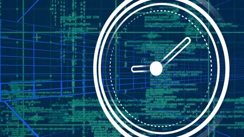 Animation of ticking clock icon, tunnel in seamless pattern and data processing Stock Footage 241715419