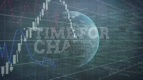 Animation of time for change text, financial data processing over globe Stock Footage 235740659