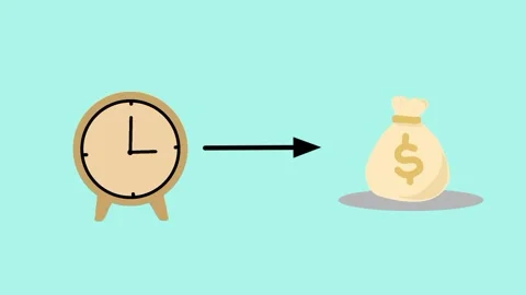 Animation of time is money, animation of clock and bag of coins Stock Footage 312052236
