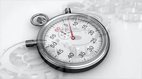 Animation of timer over cog wheels on white background Stock Footage 328715321
