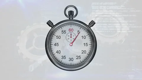 Animation of timer over data processing and cog wheels on white background 動画素材 257523637