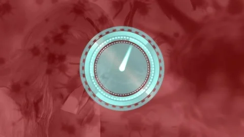 Animation of timer spinning and biological cells floating over woman sneezing Stock Footage 330661766