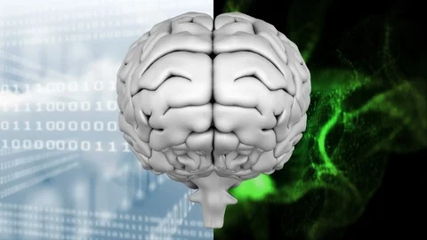 Animation of the top of brain against a binary codes and light effects Stock Footage 104951036