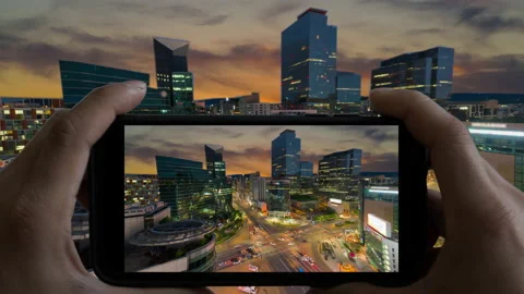 Animation of Touchscreen Smart Phone record video on time lapse. traffic Stock Footage 139724277