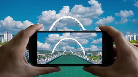 Animation of Touchscreen Smart Phone record video of cross bridge 動画素材 154383558