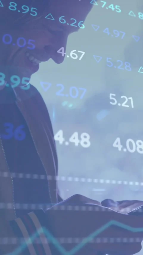 Animation of trading board and abstract pattern over caucasian man using Stock Footage 344693642