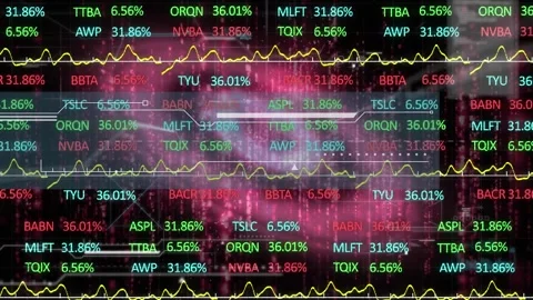 Animation of trading board and graphs moving over pink circular pattern and Stock Footage 330402685