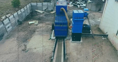 Animation of trading board and grid pattern over aerial view of recycling Video stock 329688774