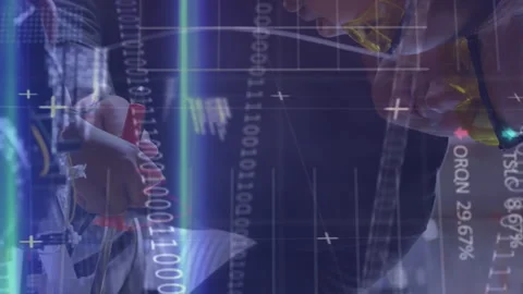 Animation of trading board and programming language, diverse teacher teaching Stock Footage 312304230