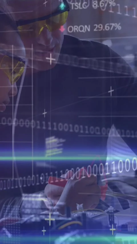 Animation of trading board and programming language, diverse teacher teaching Stock Footage 321719448