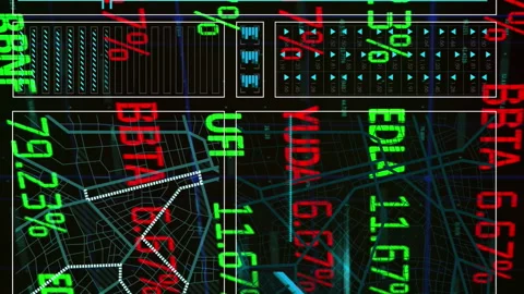 Animation of trading board, graph, loading circles and navigation pattern over Stock Footage 312773126