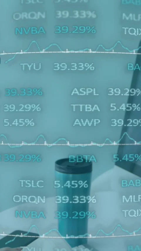 Animation of trading board over asian woman sketching on desktop using graphics Stock Footage 344745968