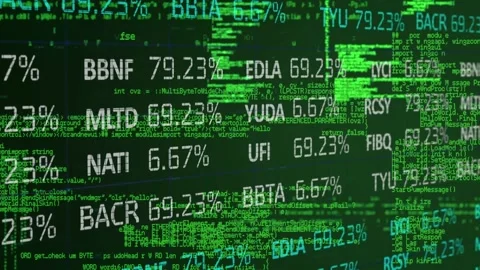 Animation of trading board over computer programming language against green Stock Footage 327584760