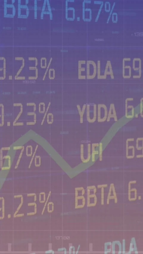 Animation of trading board over graphs with changing numbers against gradient Stock Footage 344783443