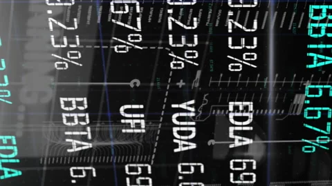 Animation of trading board over programming language and infographic interface Stock Footage 312873830