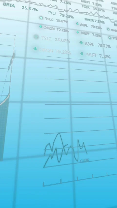Animation of trading boards and multiple graphs over grid pattern against blue Stock Footage 344614334