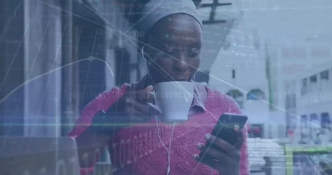 Animation of trading boards, binary codes, computer language, african american Stock Footage 330172566