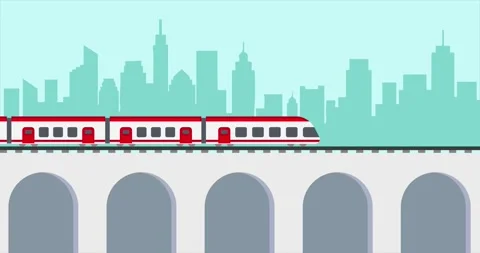 Animation train moving with modern city scene unique Vídeo Stock 333663874