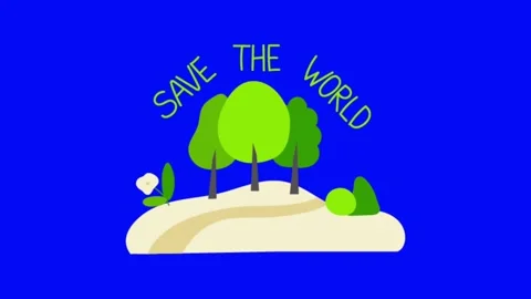Animation tree and text SAVE THE WORLD on blue background. Stock Footage 246261208