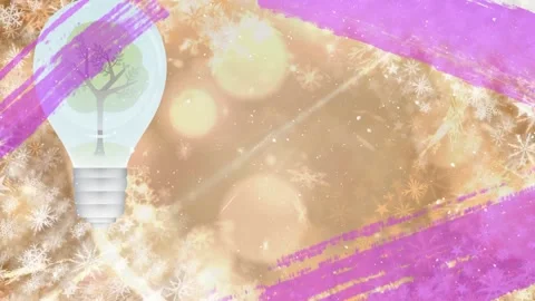 Animation of tree in lightbulb, abstract pattern over snowfall and snowflakes 스톡 동영상 221520414