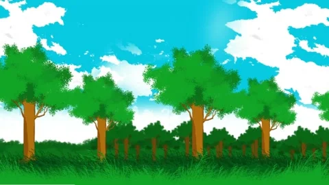 Animation of trees grass and sky Stock Footage 229844431