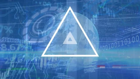 Animation of triangle, arc reactor, trading board and programming language Stock Footage 327004303