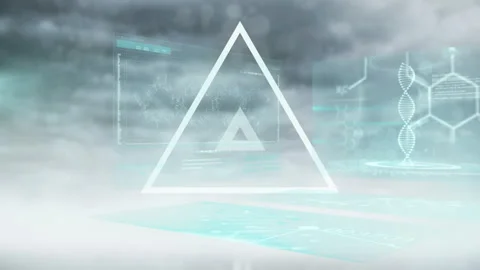 Animation of triangle with dna, scientific data processing on digital interface Stock Footage 316218243
