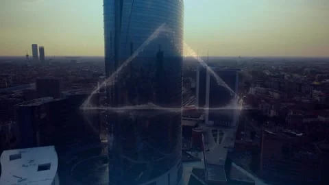Animation of triangle over cityscape Stock Footage 166848675