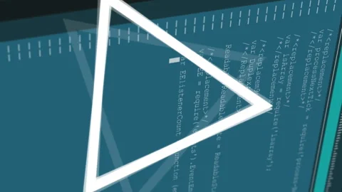 Animation of triangle rotating over data processing on computer screens Stock Footage 314610153