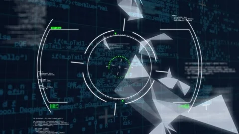 Animation of triangles and circles over grid pattern against looping computer Stock Footage 325703972