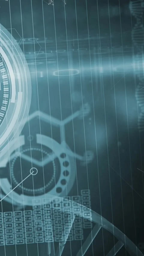 Animation of triangles and dna strand spinning with data processing Stock Footage 320160609
