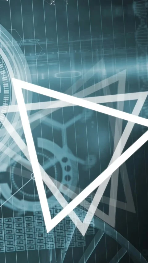 Animation of triangles and dna strand spinning with data processing Video stock 343996596