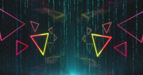 Animation of triangles and falling white spots on black background Stock Footage 310770521