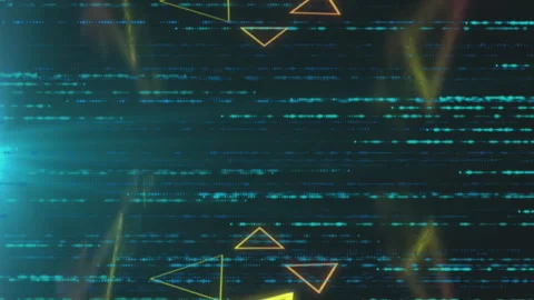 Animation of triangles and falling white spots on black background Stock Footage 312304568