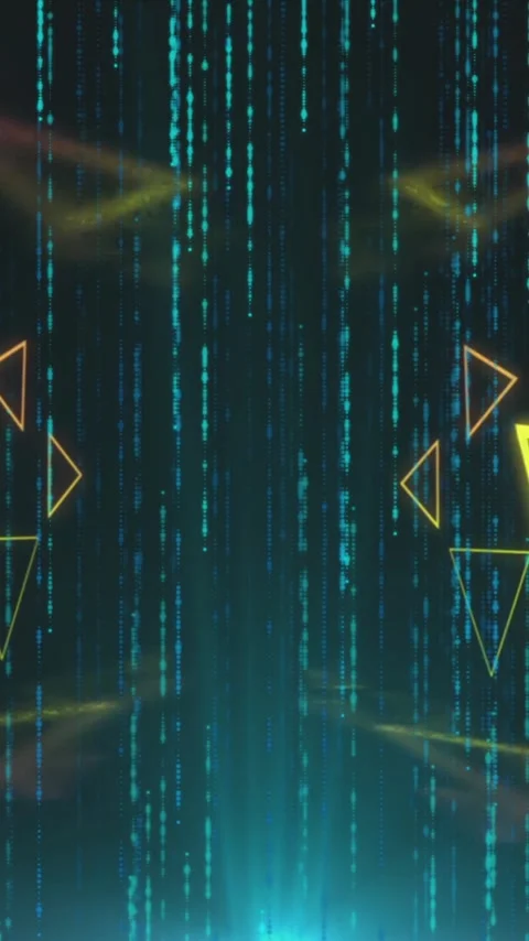 Animation of triangles and falling white spots on black background Stock Footage 320444839