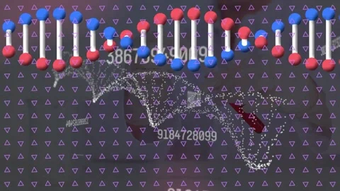 Animation of triangles and multicolored dna helix over abstract background Stock Footage 329967845