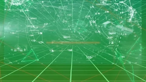 Animation of triangles with data processing on green background Stock Footage 329579228