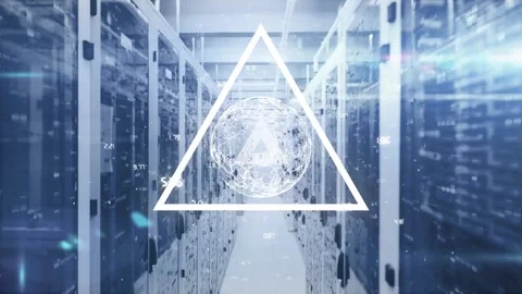 Animation of triangles, globe with connections and data processing over computer Stock Footage 236593526