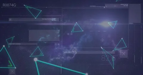 Animation of triangles over data processing on black background Stock Footage 329367981