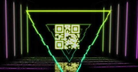 Animation of triangles over qr code on black background Stock Footage 329978028